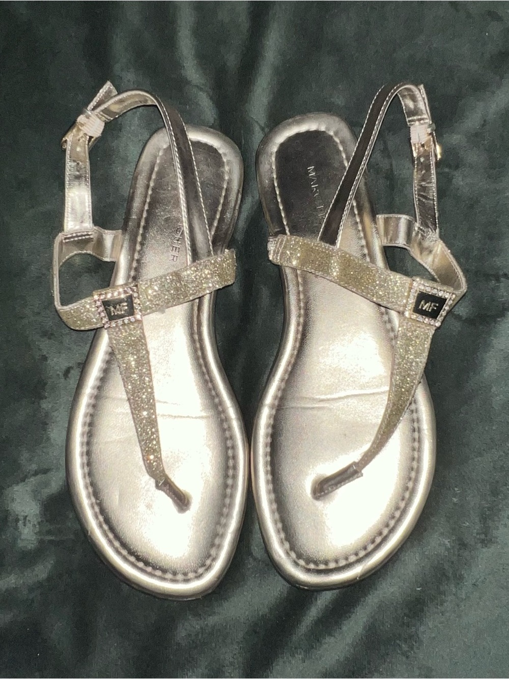 Metallic Gold T-Strap Sandals by Marc Fisher
